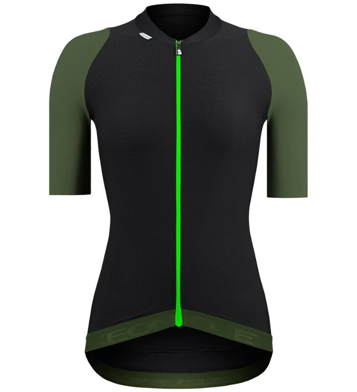 ETXEONDO Maillot Manga Corta Mujer Summum negro / verde kaqui